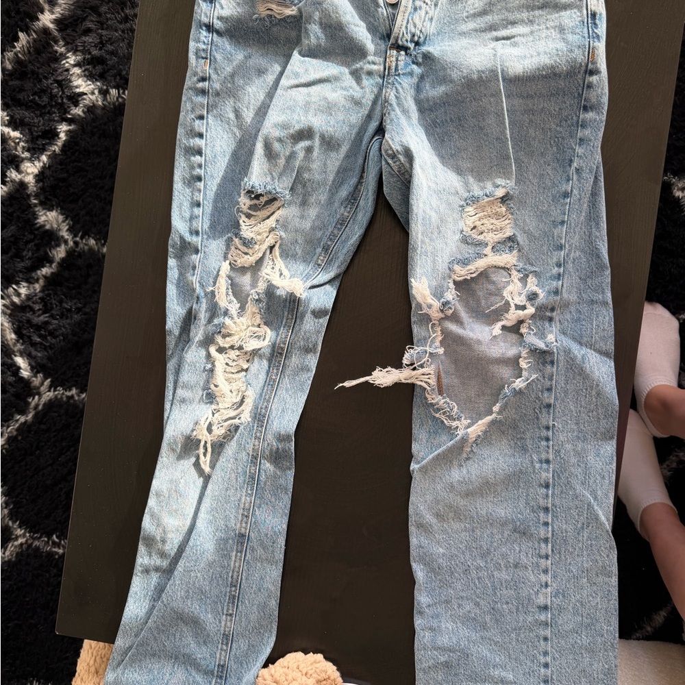 Aeropostale Light Blue Distressed Women's Straight Leg Jeans